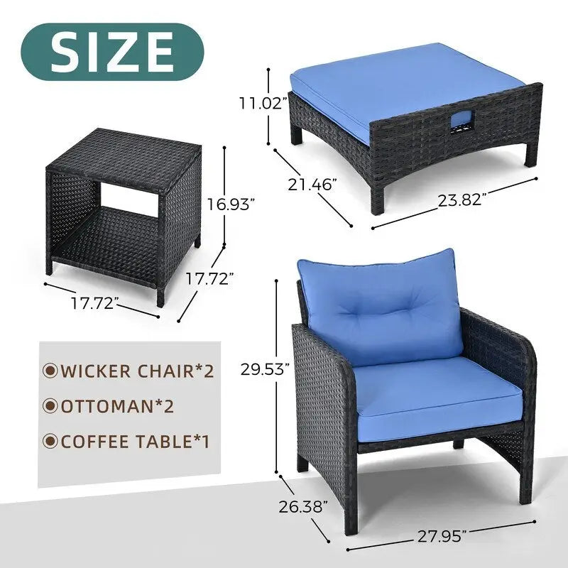 Ensemble de conversation de patio en osier 5 pièces Pamapic avec poufs