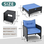 Ensemble de conversation de patio en osier 5 pièces Pamapic avec poufs