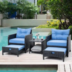 Ensemble de conversation de patio en osier 5 pièces Pamapic avec poufs