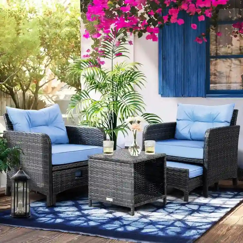 Ensemble de conversation de patio en osier 5 pièces Pamapic avec poufs