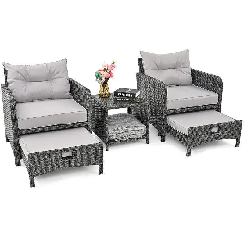 Ensemble de conversation de patio en osier 5 pièces Pamapic avec poufs