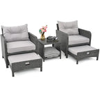 Ensemble de conversation de patio en osier 5 pièces Pamapic avec poufs