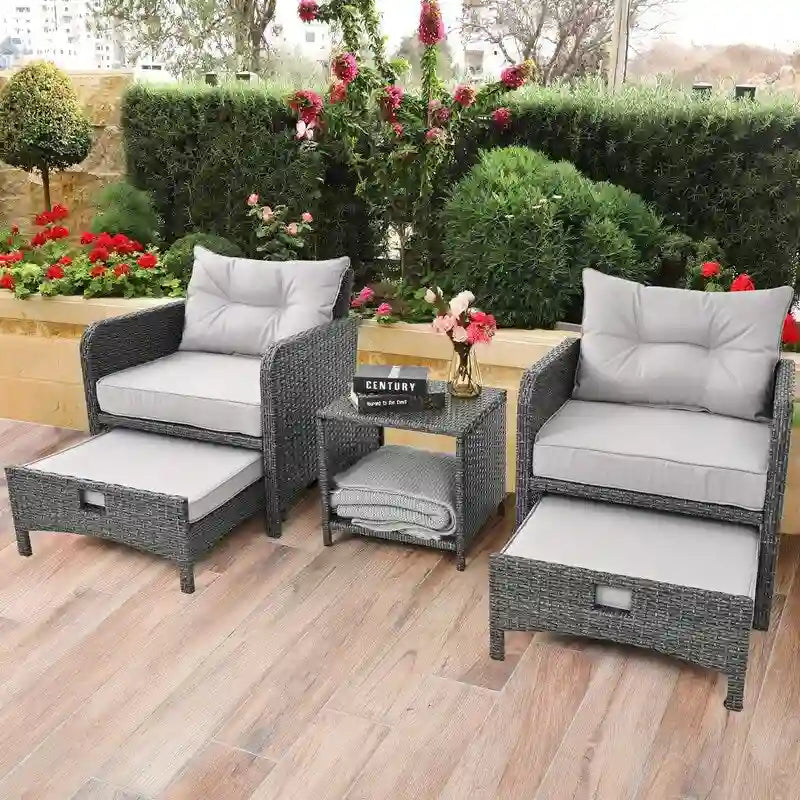 Ensemble de conversation de patio en osier 5 pièces Pamapic avec poufs