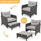 Ensemble de conversation de patio en osier 5 pièces Pamapic avec poufs