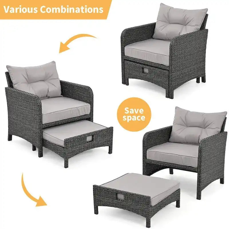 Ensemble de conversation de patio en osier 5 pièces Pamapic avec poufs