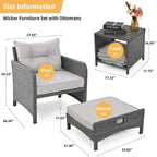 Ensemble de conversation de patio en osier 5 pièces Pamapic avec poufs