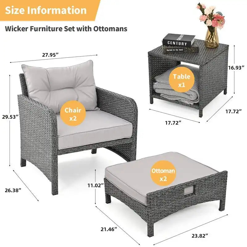 Ensemble de conversation de patio en osier 5 pièces Pamapic avec poufs