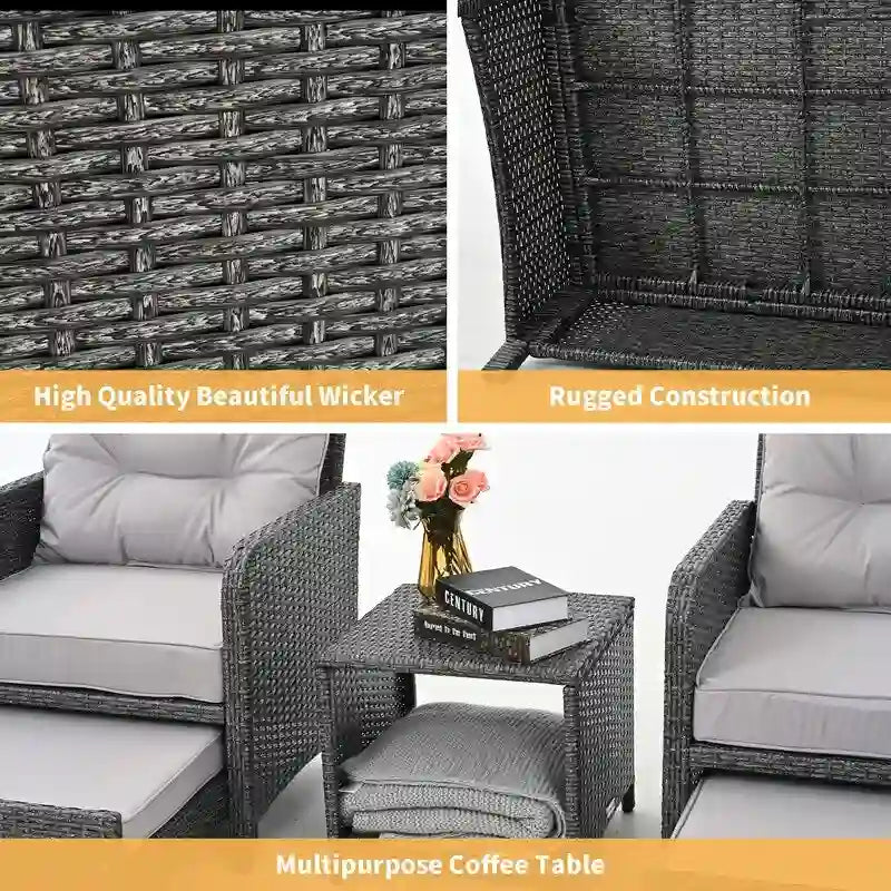 Ensemble de conversation de patio en osier 5 pièces Pamapic avec poufs
