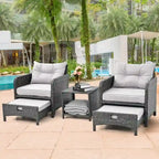 Ensemble de conversation de patio en osier 5 pièces Pamapic avec poufs