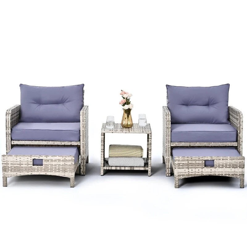 Ensemble de conversation de patio en osier 5 pièces Pamapic avec poufs