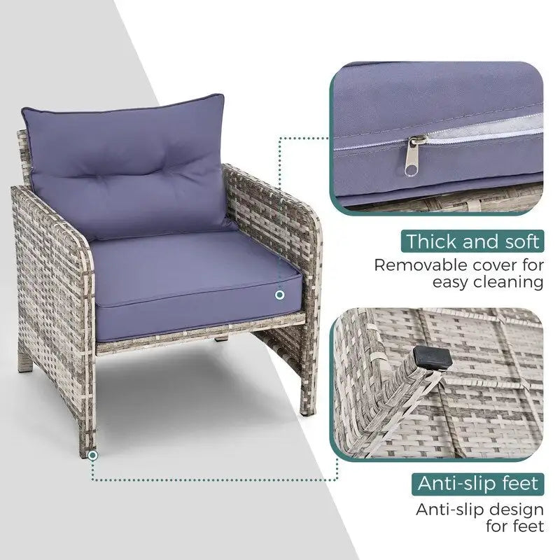 Ensemble de conversation de patio en osier 5 pièces Pamapic avec poufs
