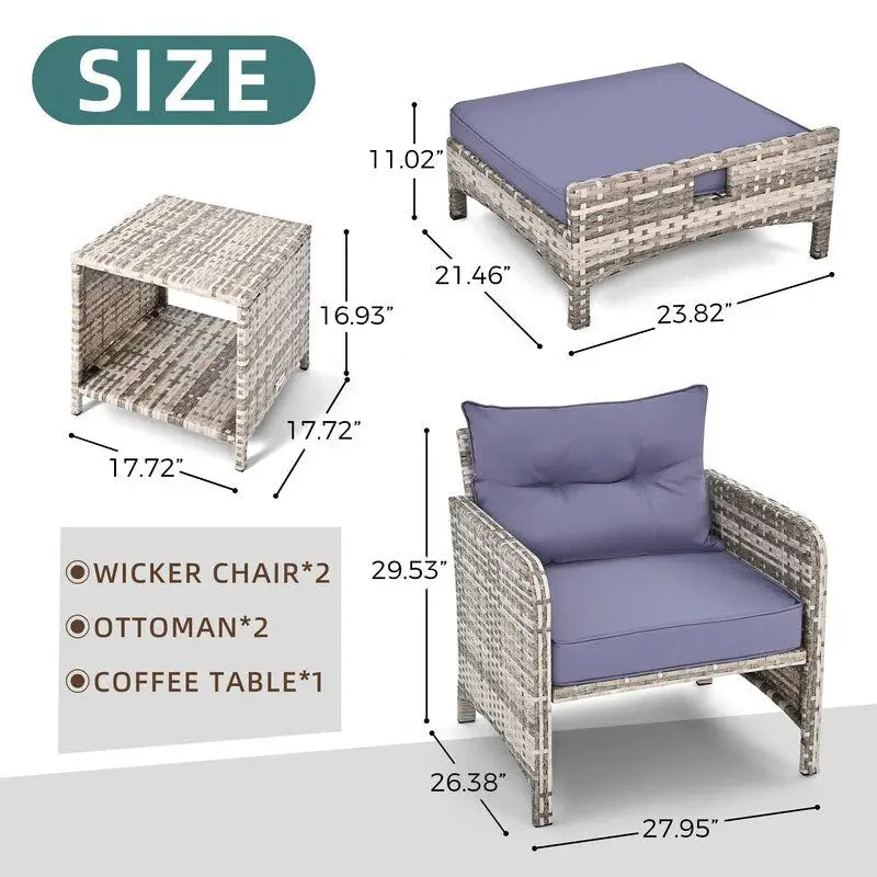 Ensemble de conversation de patio en osier 5 pièces Pamapic avec poufs