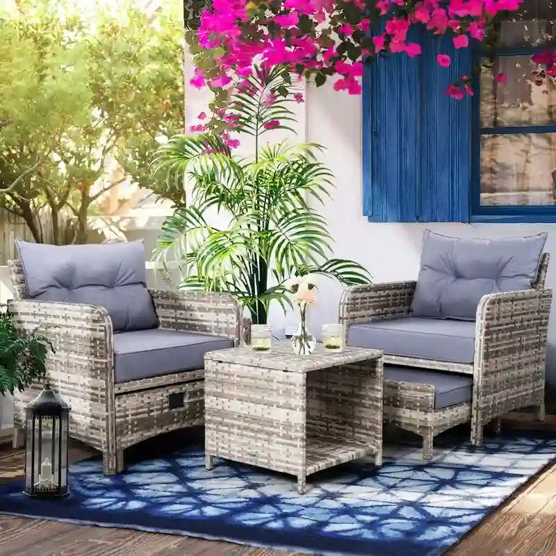 Ensemble de conversation de patio en osier 5 pièces Pamapic avec poufs