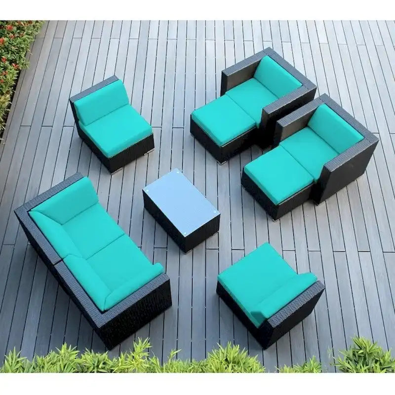 Salon de jardin Ohana 9 pièces en osier noir avec coussins - Aucun assemblage requis