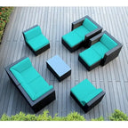 Salon de jardin Ohana 9 pièces en osier noir avec coussins - Aucun assemblage requis