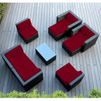 Salon de jardin Ohana 9 pièces en osier noir avec coussins - Aucun assemblage requis