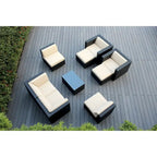 Salon de jardin Ohana 9 pièces en osier noir avec coussins - Aucun assemblage requis