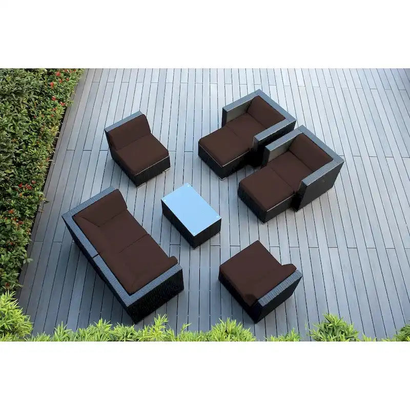 Salon de jardin Ohana 9 pièces en osier noir avec coussins - Aucun assemblage requis