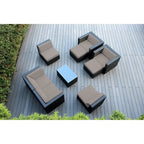 Salon de jardin Ohana 9 pièces en osier noir avec coussins - Aucun assemblage requis