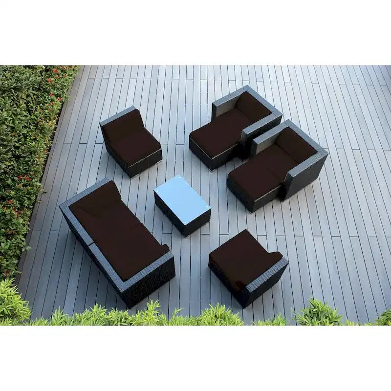 Salon de jardin Ohana 9 pièces en osier noir avec coussins - Aucun assemblage requis
