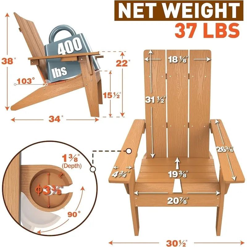 WINSOON Fauteuil Adirondack avec Porte-gobelet Tous Temps, Fabriqué en HIPS