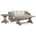 Canapé Ashley Beachcroft Nuvella marron/beige avec table basse et table d'appoint - 83 larg. x 37 prof. x 36 haut.