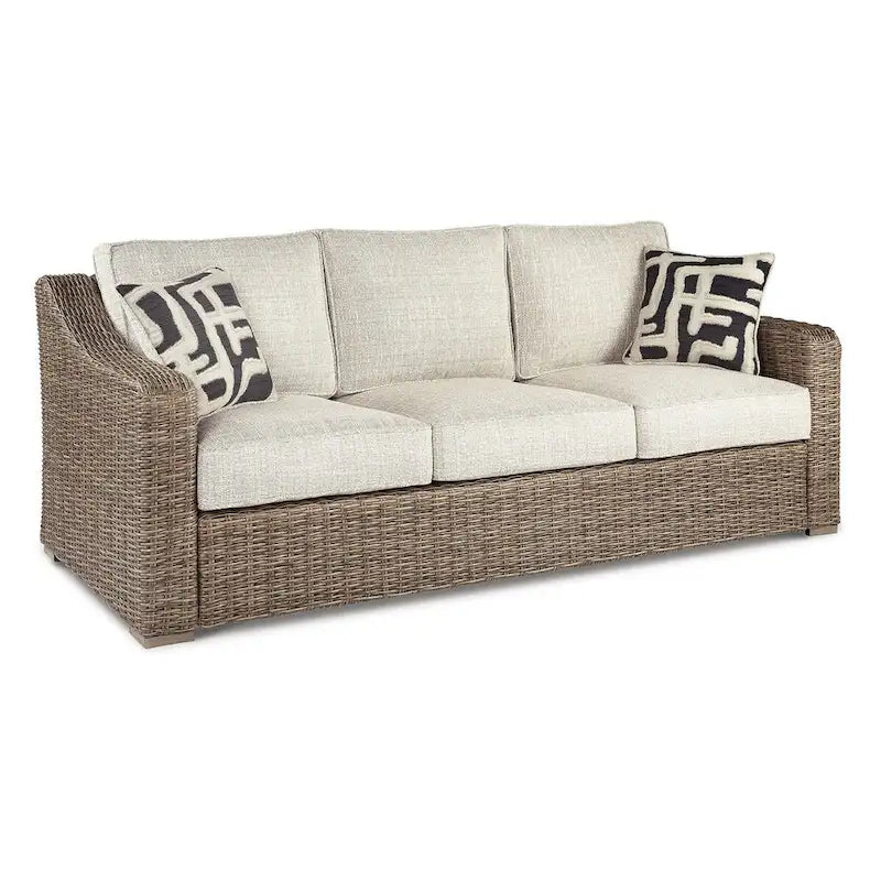 Canapé Ashley Beachcroft Nuvella marron/beige avec table basse et table d'appoint - 83 larg. x 37 prof. x 36 haut.