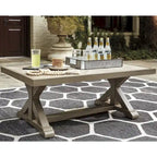 Canapé Ashley Beachcroft Nuvella marron/beige avec table basse et table d'appoint - 83 larg. x 37 prof. x 36 haut.