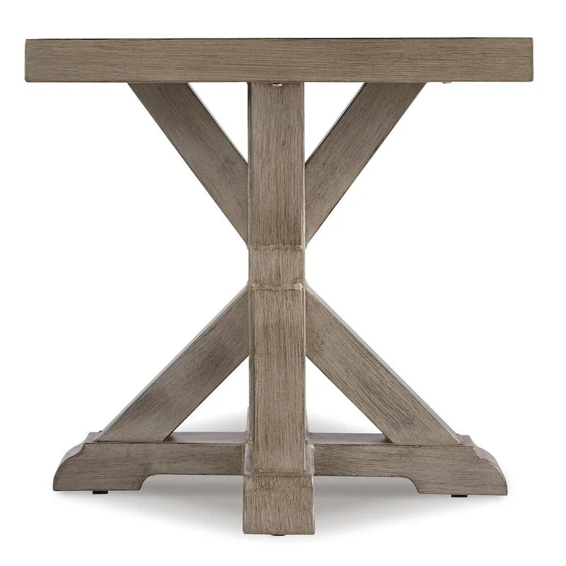 Canapé Ashley Beachcroft Nuvella marron/beige avec table basse et table d'appoint - 83 larg. x 37 prof. x 36 haut.