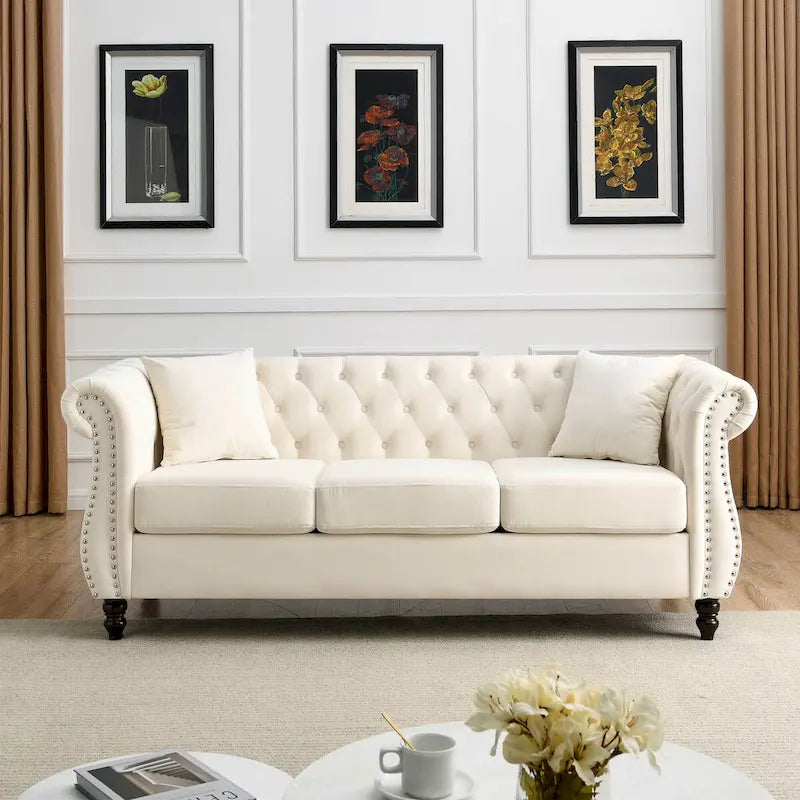 Chesterfield Sofa Black Velvet for Living Room