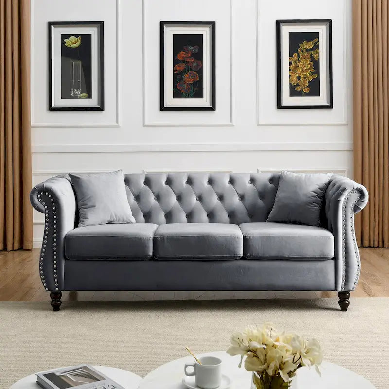 Canapé Chesterfield Velours Noir pour Salon