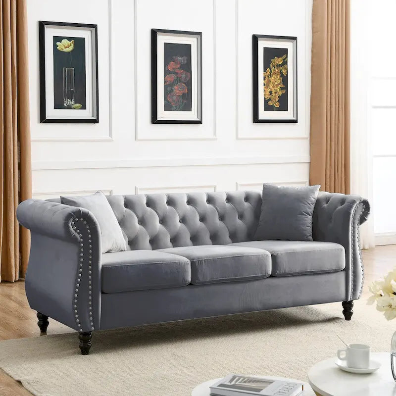 Canapé Chesterfield Velours Noir pour Salon