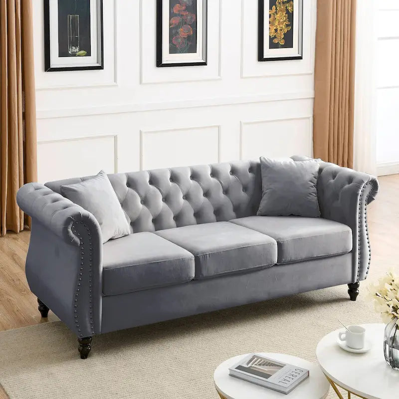 Canapé Chesterfield Velours Noir pour Salon