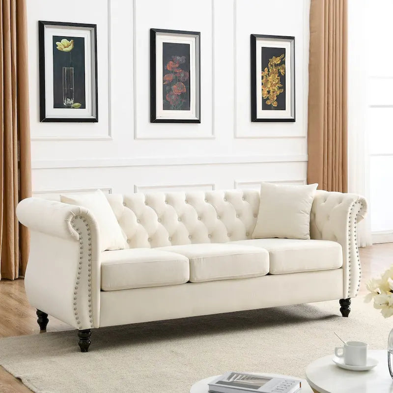 Canapé Chesterfield Velours Noir pour Salon