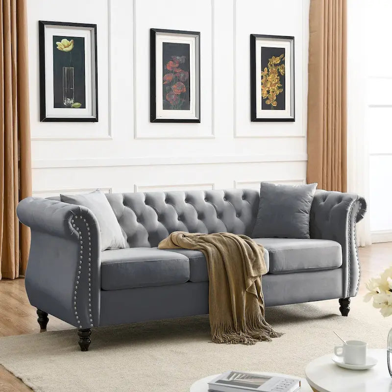 Canapé Chesterfield Velours Noir pour Salon