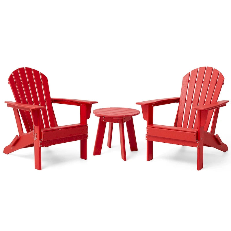 Ensemble de 3 chaises Adirondack pliantes en PEHD et table d'appoint Elm Plus pour patio extérieur