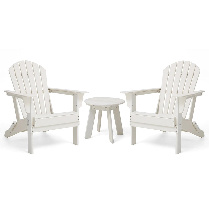 Elm Plus 3 Pieces Outdoor Patio HDPE Folding Adirondack Chairs Side Table Set