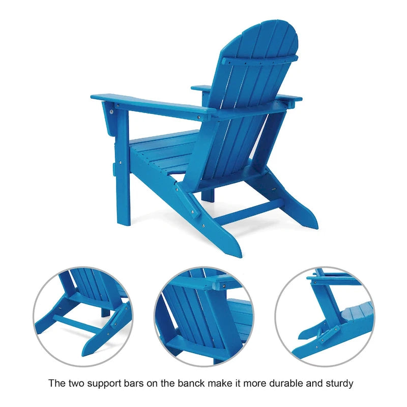 Ensemble de 3 chaises Adirondack pliantes en PEHD et table d'appoint Elm Plus pour patio extérieur
