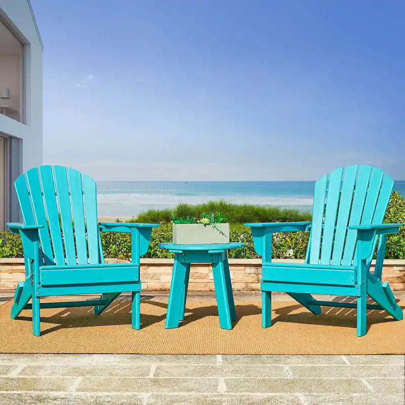 Ensemble de 3 chaises Adirondack pliantes en PEHD et table d'appoint Elm Plus pour patio extérieur