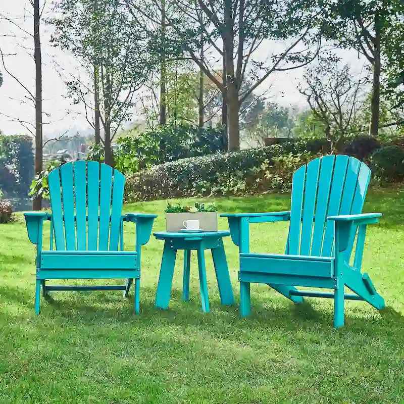 Ensemble de 3 chaises Adirondack pliantes en PEHD et table d'appoint Elm Plus pour patio extérieur