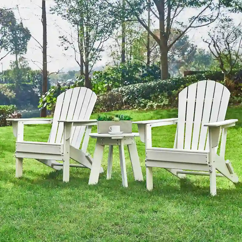 Ensemble de 3 chaises Adirondack pliantes en PEHD et table d'appoint Elm Plus pour patio extérieur