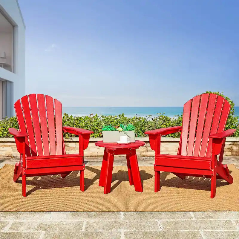 Ensemble de 3 chaises Adirondack pliantes en PEHD et table d'appoint Elm Plus pour patio extérieur