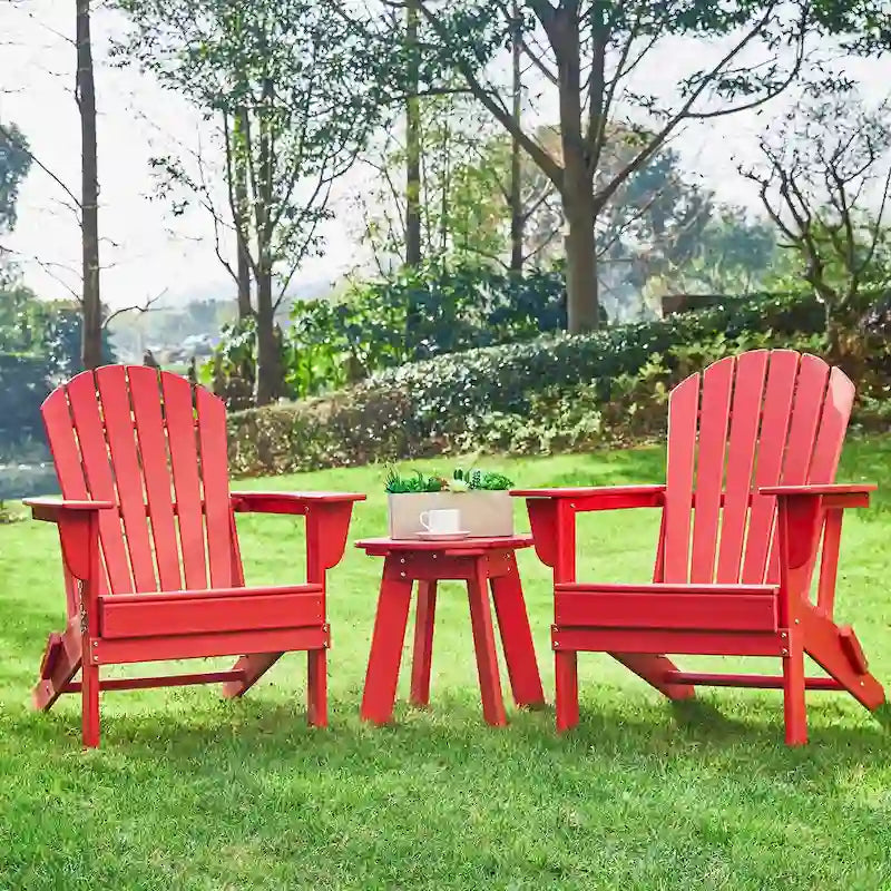 Ensemble de 3 chaises Adirondack pliantes en PEHD et table d'appoint Elm Plus pour patio extérieur