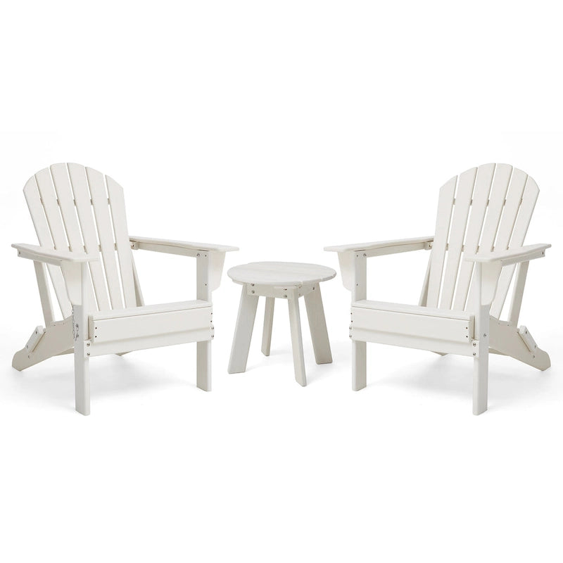 Ensemble de 3 chaises Adirondack pliantes en PEHD et table d'appoint Elm Plus pour patio extérieur