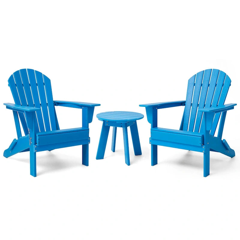 Ensemble de 3 chaises Adirondack pliantes en PEHD et table d'appoint Elm Plus pour patio extérieur
