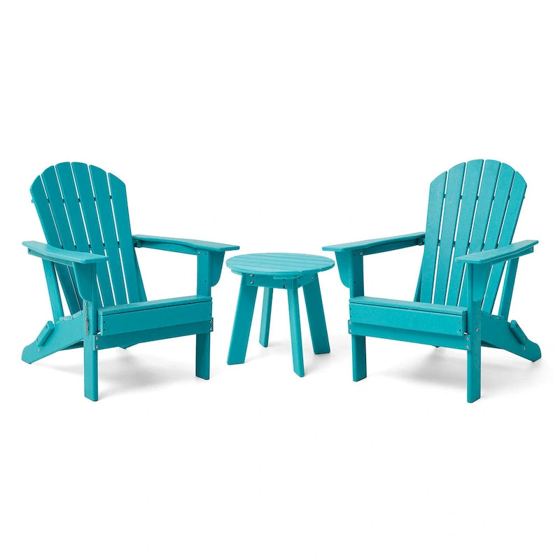 Ensemble de 3 chaises Adirondack pliantes en PEHD et table d'appoint Elm Plus pour patio extérieur