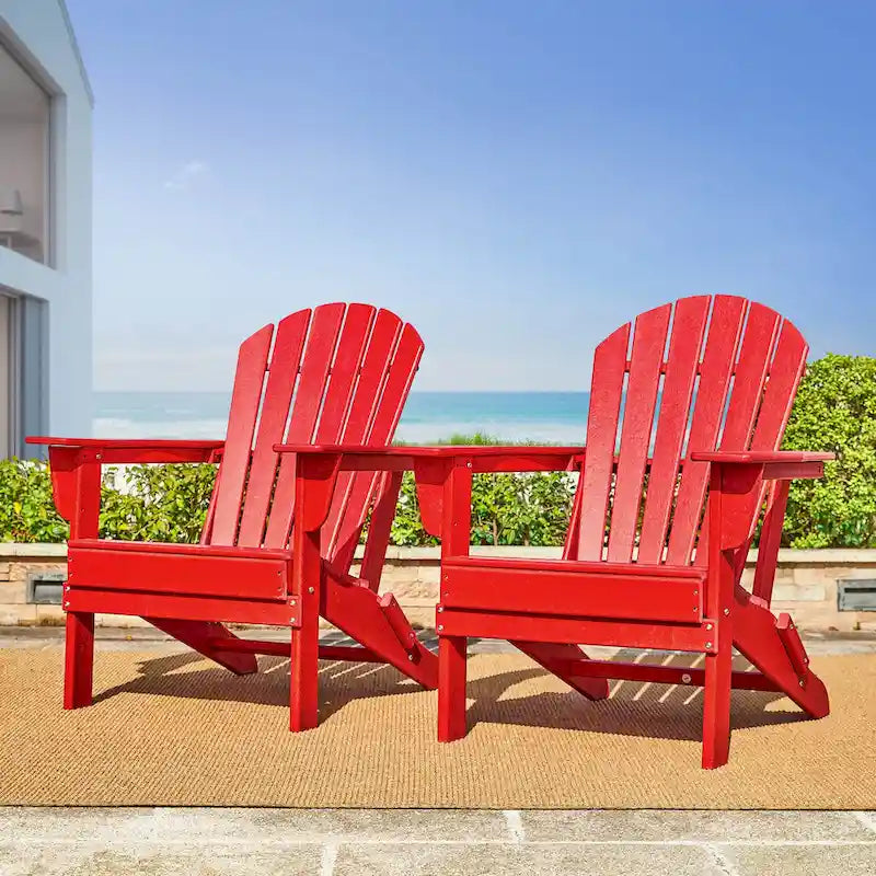 Ensemble de 3 chaises Adirondack pliantes en PEHD et table d'appoint Elm Plus pour patio extérieur