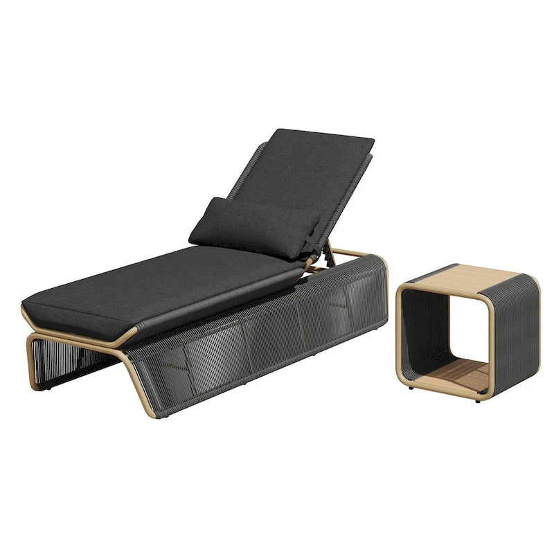 Ensemble de 2 chaises longues de jardin réglables en osier Corvus Corral avec coussin Sunbrella