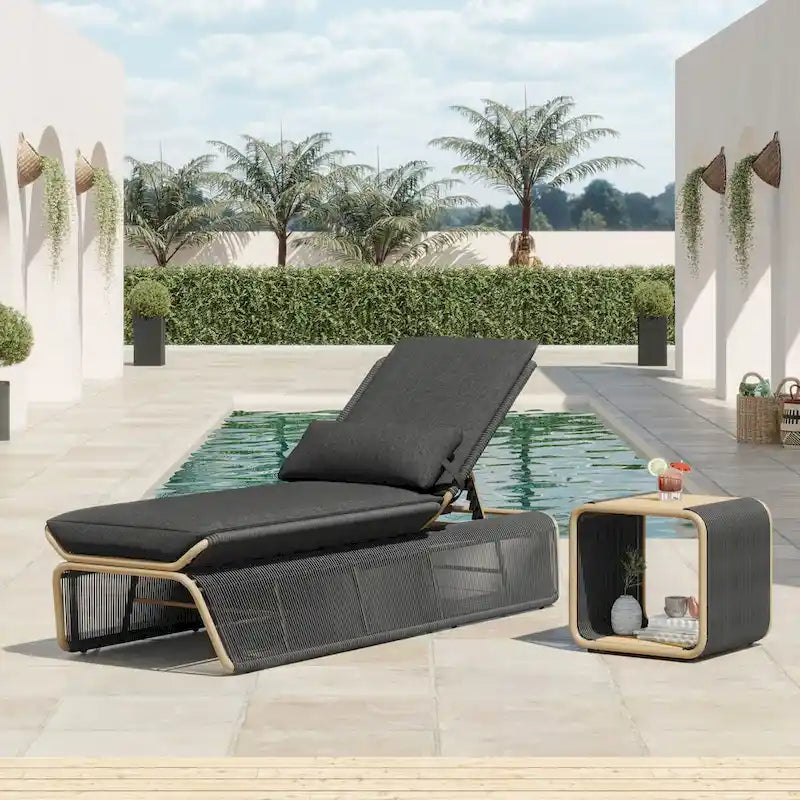 Ensemble de 2 chaises longues de jardin réglables en osier Corvus Corral avec coussin Sunbrella