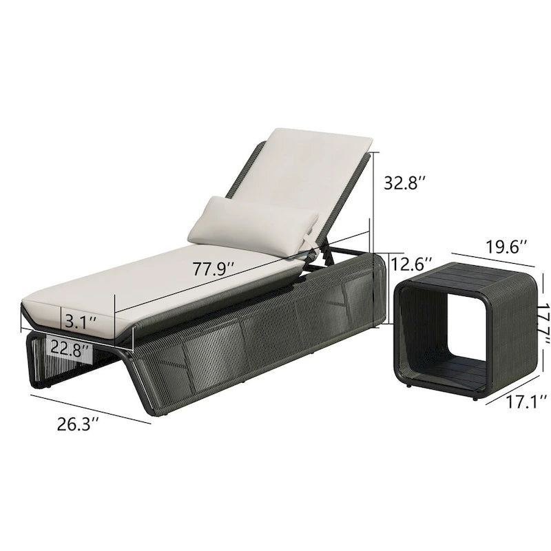 Ensemble de 2 chaises longues de jardin réglables en osier Corvus Corral avec coussin Sunbrella